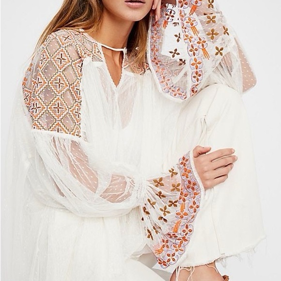 Free People Mesh Boho Flare Sleeve Top - Picture 2 of 4